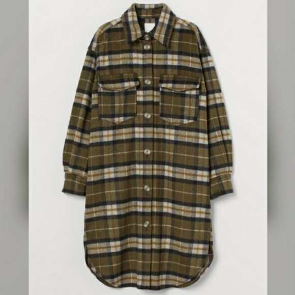 H&M Jackets & Coats Hm Green Plaid Shacket Poshmark